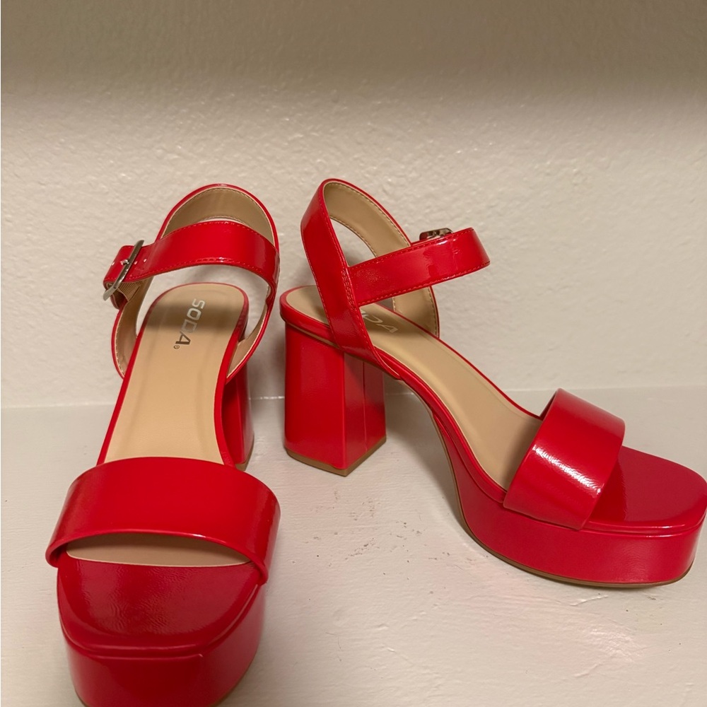 Soda Women's Bold Red Platform Heels